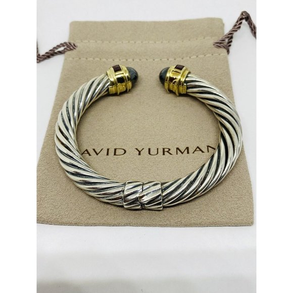 David Yurman 9.5mm Cable Hematite Pink Tourmaline L14K Gold Hinged  Bracelet 7” - Picture 1 of 9